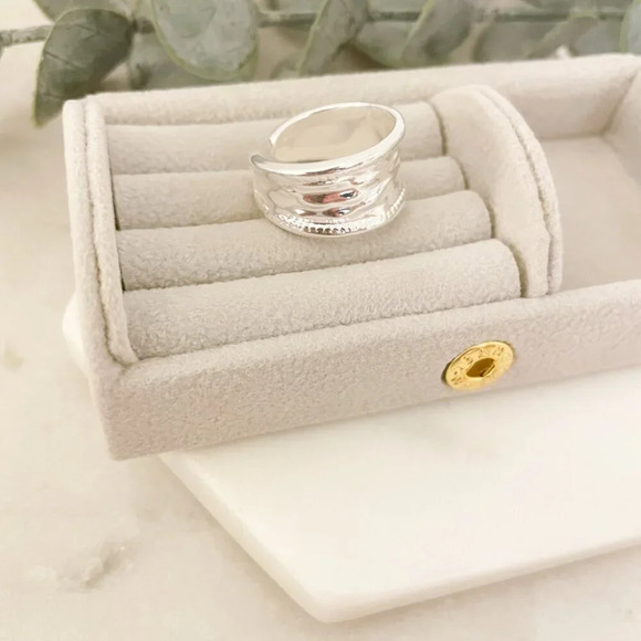 925 Sterling Silver Chunky Ring Thick Ring Silver Wide Textured Ring Band - Picture 5 of 9